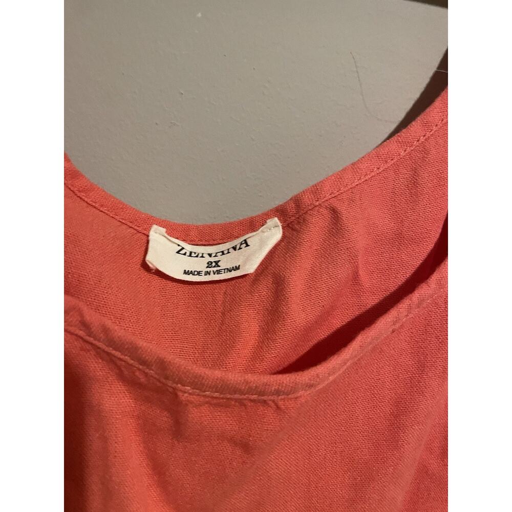 Zenana Linen Rayon Blend Knit Coral Pink Romper Pockets Womens Size 2XL - Picture 2 of 5